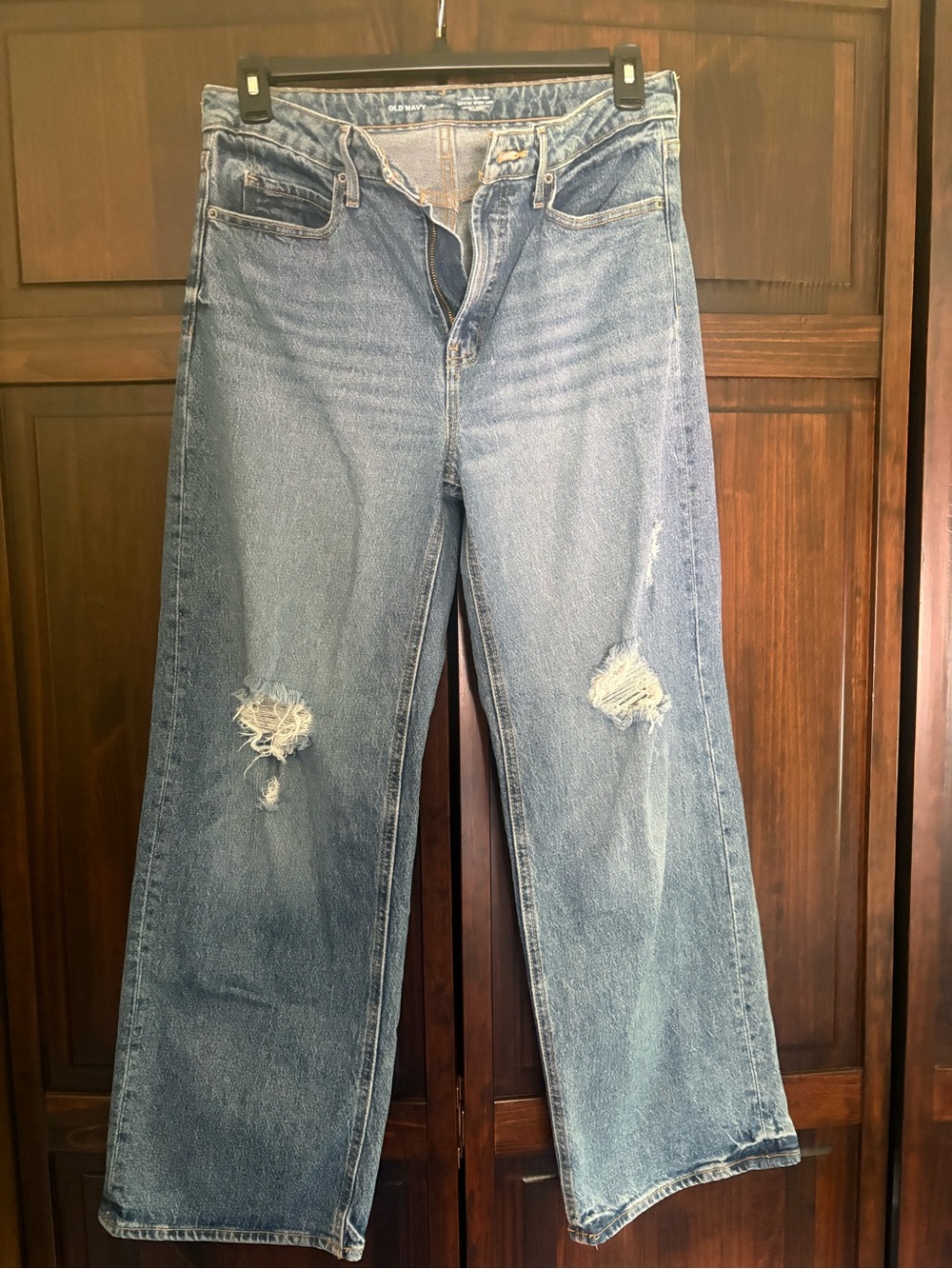 Old Navy Light Blue High-Rise Wide Leg Jeans with Distressed Knees